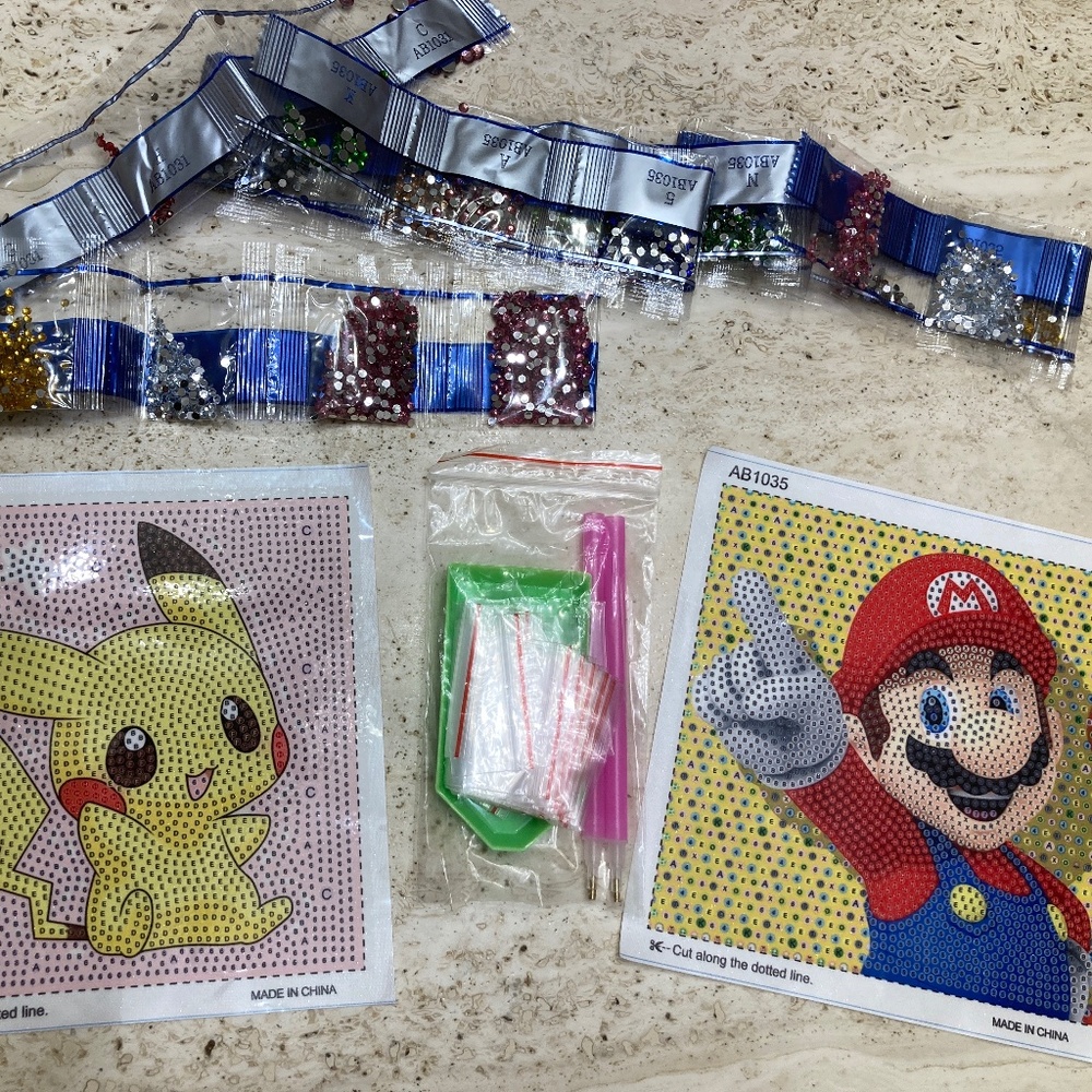 Diamond Art Kit With Two Characters Mario and Pikachu
